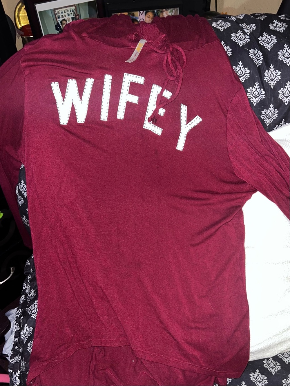 Ocasion Maroon Long Sleeve 'WIFEY' Hoodie Tee